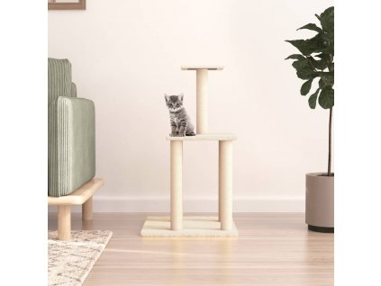 Škrabadlo pro kočky se sisalovými sloupky krémové 85,5 cm