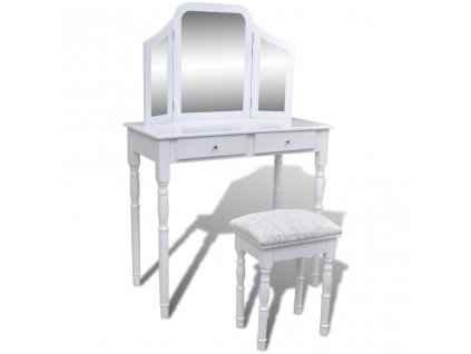 Toaletní stolek se zrcadlem 3 v 1, stoličkou a 2 šuplíky bílý