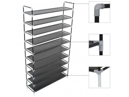 Botník s 10 policemi kov a netkaná textilie černý 245630