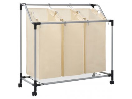 Koš na třídění prádla se 3 vaky krémový ocel