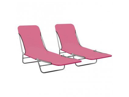 Skládací zahradní lehátka 2 ks ocel a textil růžová