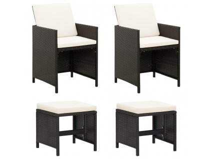 4dílná zahradní souprava křesel a podnožek polyratan černá