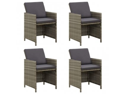 Zahradní židle s poduškami 4 ks polyratan šedé