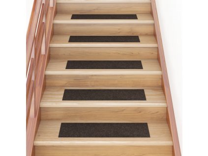 Schodové rohože samolepicí 15 ks 76 x 20 cm tmavě hnědé obdélníkové