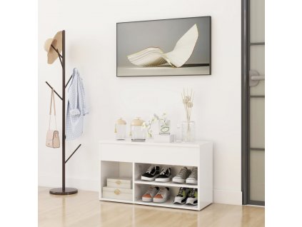 Lavice s botníkem bílá vysoký lesk 80x30x45 cm kompozitní dřevo