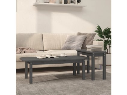 Dvoudílná sada konferenčních stolků šedá masivní borové dřevo