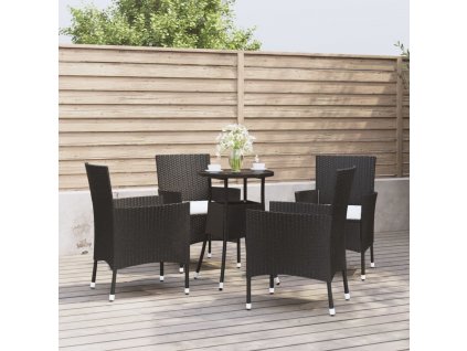 5dílný zahradní bistro set s poduškami černý polyratan