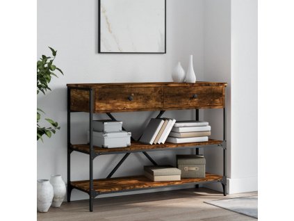 Konzolový stolek se zásuvkami a policemi kouřový dub kompozit