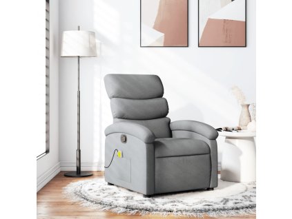Masážní polohovací křeslo světle šedé textil