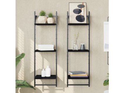 3patrové nástěnné police s tyčemi 2 ks černé 30 x 25 x 100 cm