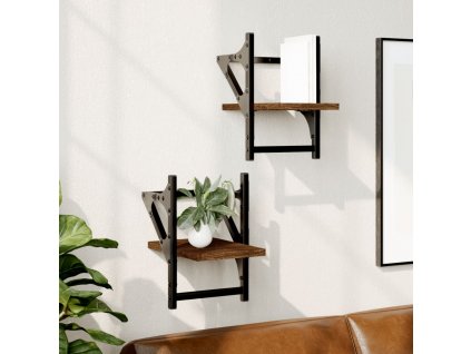 Nástěnné police s tyčemi 2 ks hnědý dub 20 x 25 x 30 cm