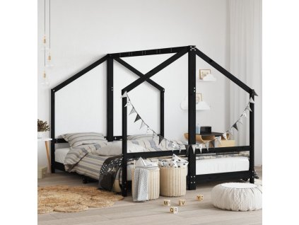 Dětská postel černá 2x (80 x 200) cm masivní borové dřevo