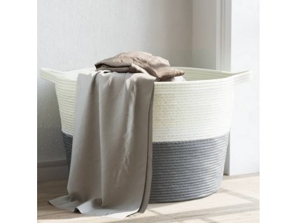 Koš na prádlo šedý a bílý Ø 60 x 36 cm bavlna