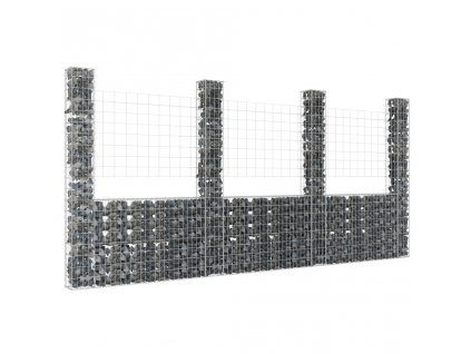 Gabionový koš ve tvaru U se 4 sloupky železo 380 x 20 x 200 cm