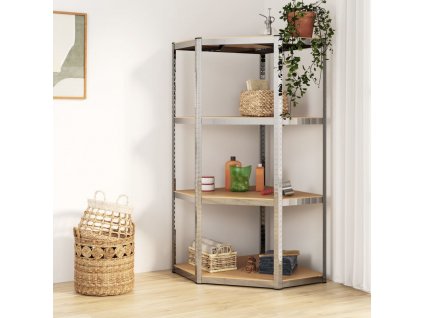 4patrový rohový regál stříbrný ocel a kompozitní dřevo