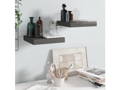 Plovoucí nástěnné police 2 ks lesklé šedé 23x23,5x3,8 cm MDF