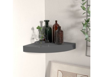 Plovoucí rohová police šedá vysoký lesk 25 x 25 x 3,8 cm MDF