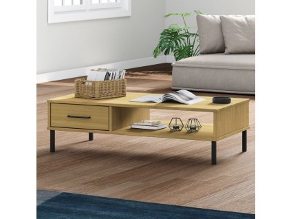 Konferenční stolek kovové nohy hnědý masivní borovice OSLO