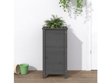 Zahradní truhlík šedý 40 x 40 x 78 cm masivní borové dřevo