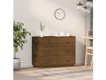 Příborník medově hnědý 100 x 40 x 75 cm masivní borové dřevo