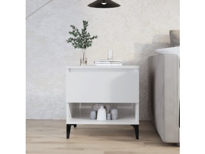 Odkládací stolek bílý vysoký lesk 50x46x50 cm kompozitní dřevo