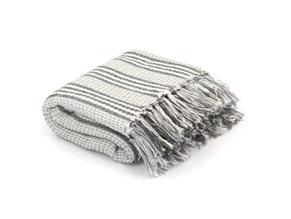 Přehoz bavlněný pruhy 125 x 150 cm šedo-bílý