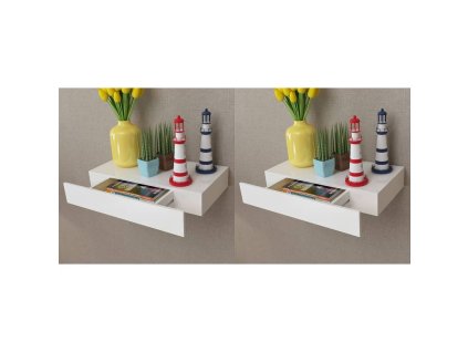 Plovoucí nástěnná police s šuplíkem 2 ks bílá 48 cm