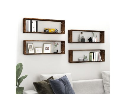 Nástěnné obdélníkové police 4 ks kouřový dub 80 x 15 x 26,5 cm