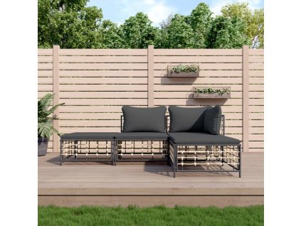 4dílná zahradní sedací souprava s poduškami antracit polyratan