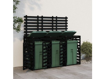 Úložný box na tři popelnice černý masivní borové dřevo