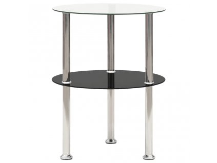 2patrový odkládací stolek průhledný a černý 38 cm tvrzené sklo