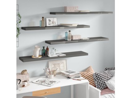 Plovoucí nástěnné police 4 ks lesklé šedé 120x23,5x3,8 cm MDF