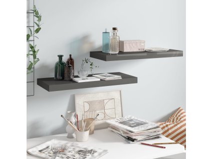 Plovoucí nástěnné police 2 ks lesklé šedé 60x23,5x3,8 cm MDF