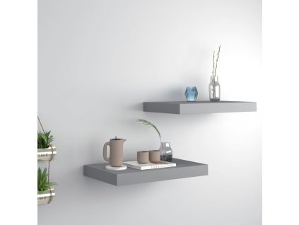 Plovoucí nástěnné police 2 ks šedé 40 x 23 x 3,8 cm MDF