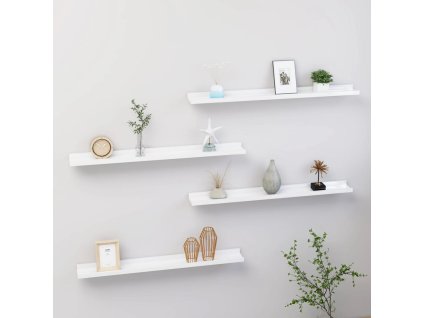 Nástěnné police 4 ks bílé s vysokým leskem 80 x 9 x 3 cm