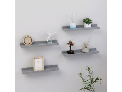 Nástěnné police 4 ks šedé 40 x 9 x 3 cm