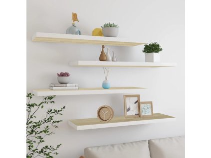 Plovoucí nástěnné police 4 ks dub a bílé 120x23,5x3,8 cm MDF