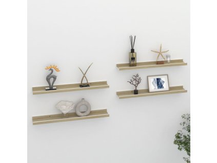 Nástěnné police 4 ks bílé a dub sonoma 60 x 9 x 3 cm
