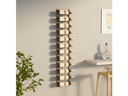 Nástěnný stojan na víno na 12 lahví zlatý železo