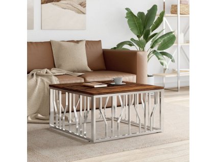 Konferenční stolek stříbrný nerezová ocel a recyklované dřevo