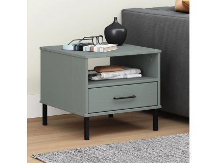 Noční stolek s kovovými nohami šedý masivní borové dřevo OSLO