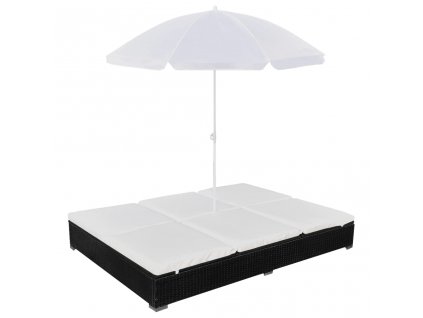 Zahradní postel se slunečníkem polyratan černá