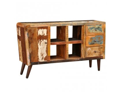 Skříňka s dvířky, 4 policemi a 3 zásuvkami recyklované dřevo