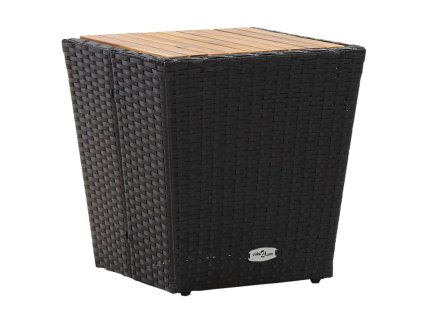 Čajový stolek černý 41,5x41,5x43 cm polyratan a masivní akácie