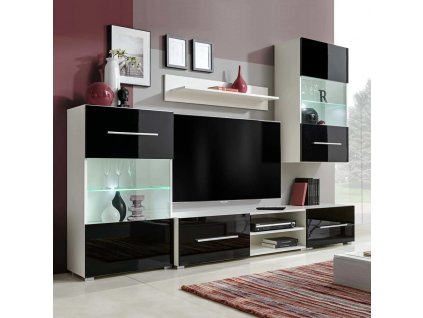 Pětidílná obývací stěna s LED osvětlením černá