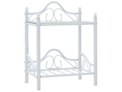 Noční stolek z oceli a tvrzeného skla 45 x 30,5 x 60 cm bílý