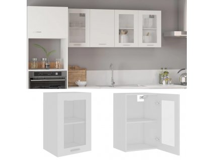 Závěsná skleněná skříňka "Lyon" bílá 40 x 31 x 60 cm, dřevěné