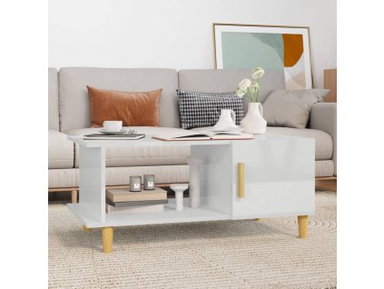 Konferenční stolek lesklý bílý 90 x 50 x 40 cm kompozitní dřevo