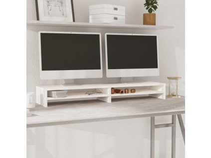 Stojan na monitor bílý 100 x 24 x 13 cm masivní borové dřevo
