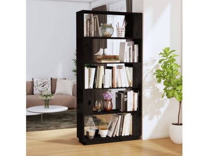 Knihovna / dělicí stěna černá 80x25x163,5 cm masivní borovice